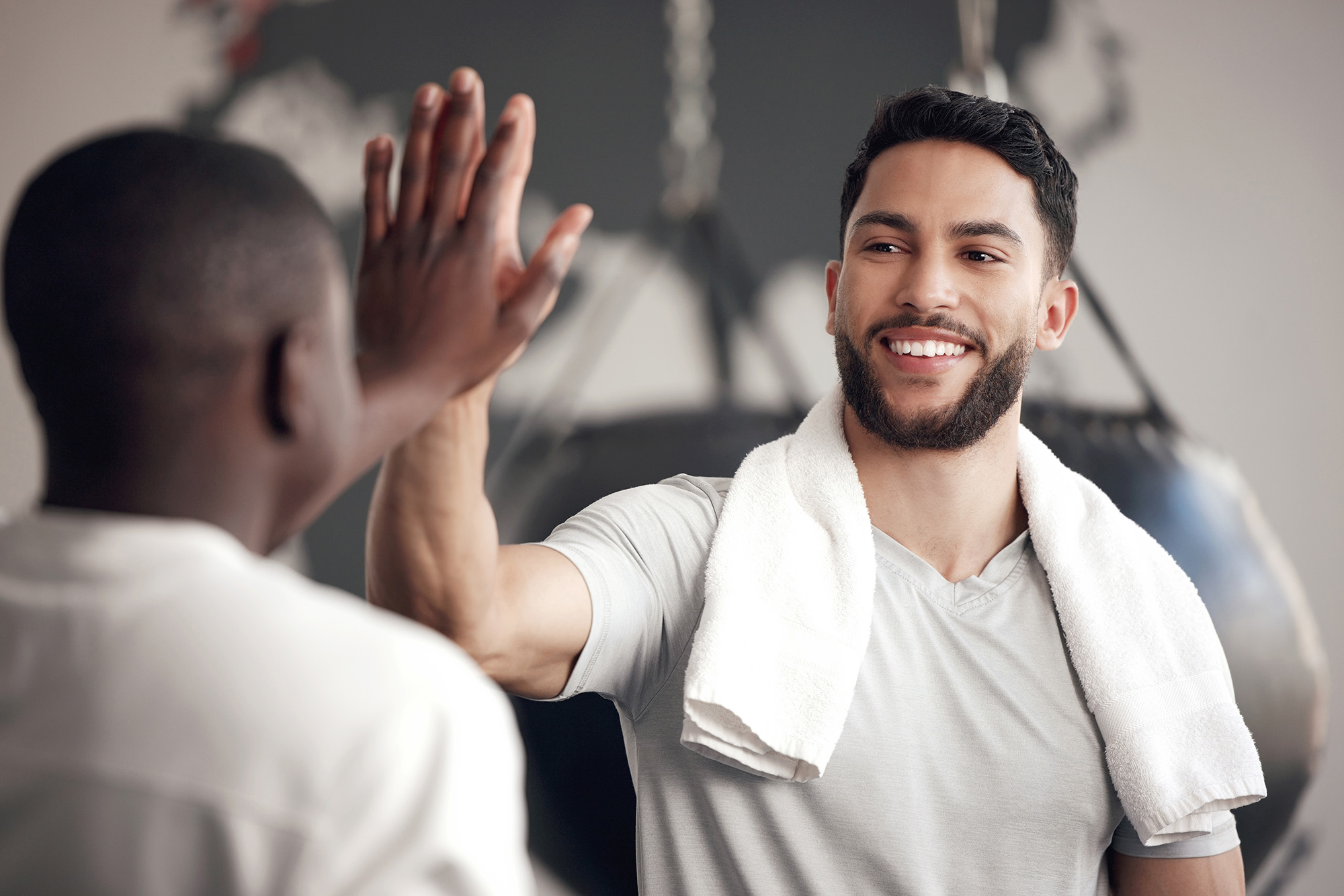 Men at a fitness center.